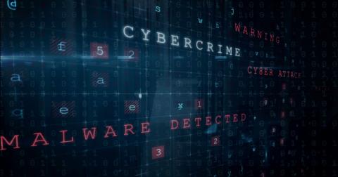 Cybercrime text warning on computer screen