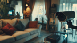 Surveillance video camera located inside living room