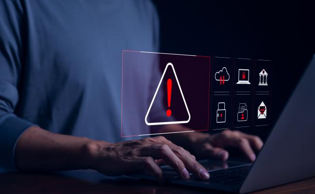 Cyber security warning exclamation mark
